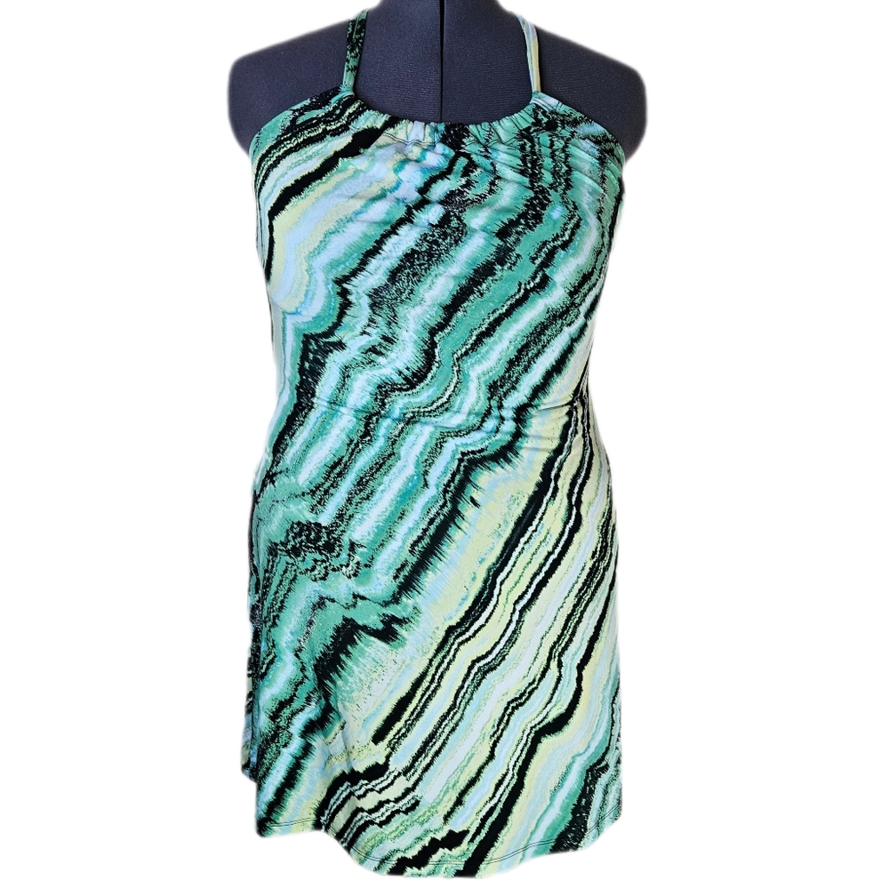 Coco + Carmen Halter Slip Dress‎ Women's XXL Summer Tie Dye Stripe Psychedelic